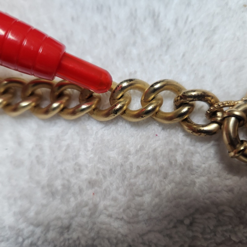 Vintage Gold Tone Chunky Curb Chain Bracelet Medallion Charm Faceted Stone 7.0" - Picture 8 of 14
